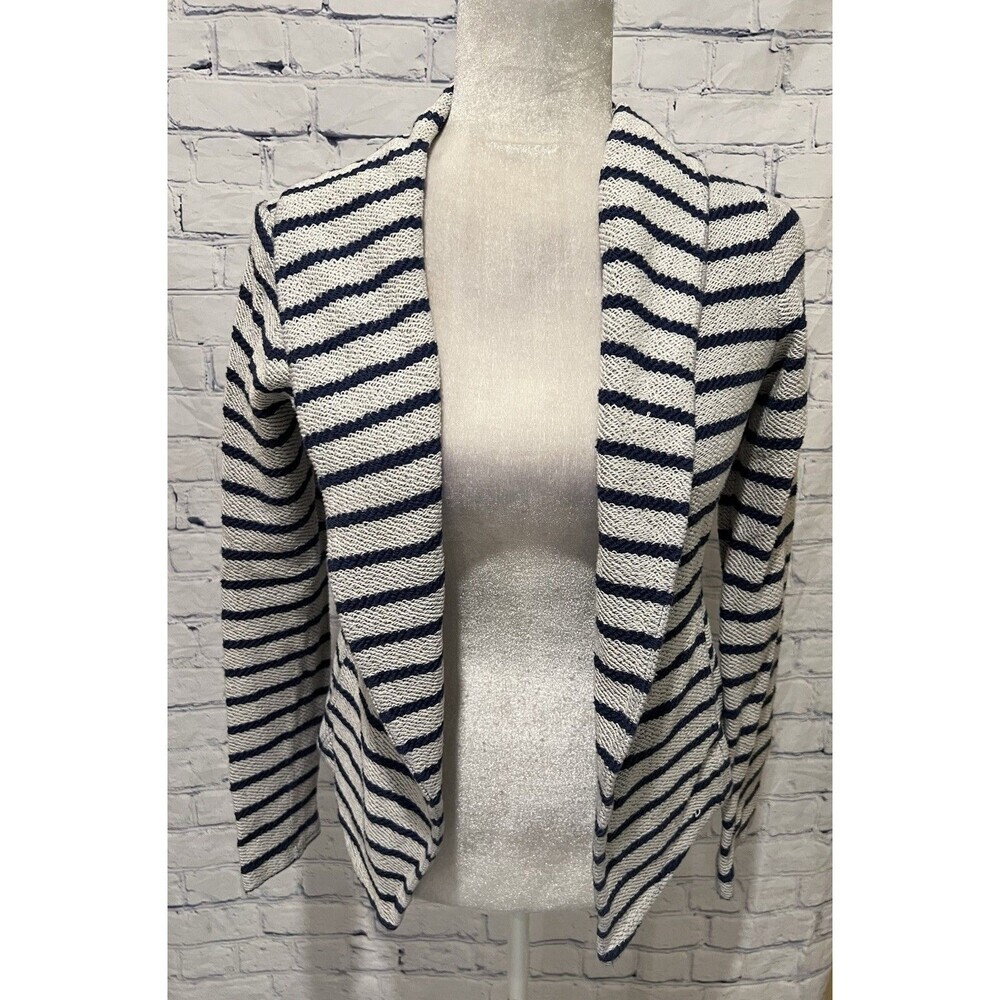 Lou & Grey Navy Stripe Open Front Cotton Jacket Knit Asymmetric XS